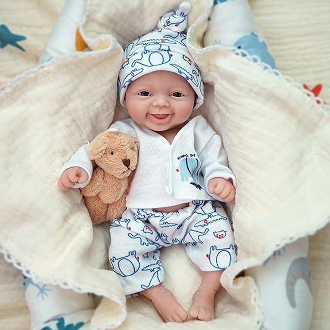 7" Micro Reborn Baby Dolls Silicone Full Body Baby Soft Skin Mini Realistic Newborn Baby Dolls Real Life Tiny Baby Doll with Feeding Accessories（Boy）