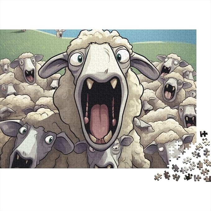 Sheep for Adults Fun 1000 Pieces 3D Animal Thickened Wooden Jigsaw Puzzle Stress Relief Education Game Home Decoration Toy Intellectual Game Relaxation and Intelligence 1000pcs (75x50cm)