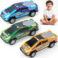 Toy Trucks for Kids 1/32 Model Car 3 Pack,Camouflage: Blue, Yellow, Green,Friction Power Push and Go Pull Back Wind up Race Cars,Toddlers 3 4 5 6 7 8 for Boys and Girls Birthday Party Gift