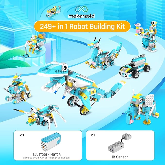 Makerzoid Coding Robot Kit for Kids, 200-in-1 RC Robot Building Toys with Motor Sensor,Scratch JR Coding Set with 36 Video Courses, Birthday Childrens' Day Gift for Kids 6+ (400+ Blocks)