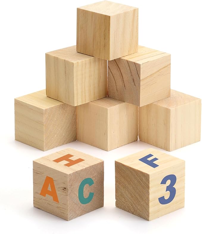 8PACK Wooden Blocks for Crafts, Unfinished Wood Cubes Blocks, 3 Inch Natural Wood Square Blocks, Wooden Cubes for Arts and Crafts and DIY Projects