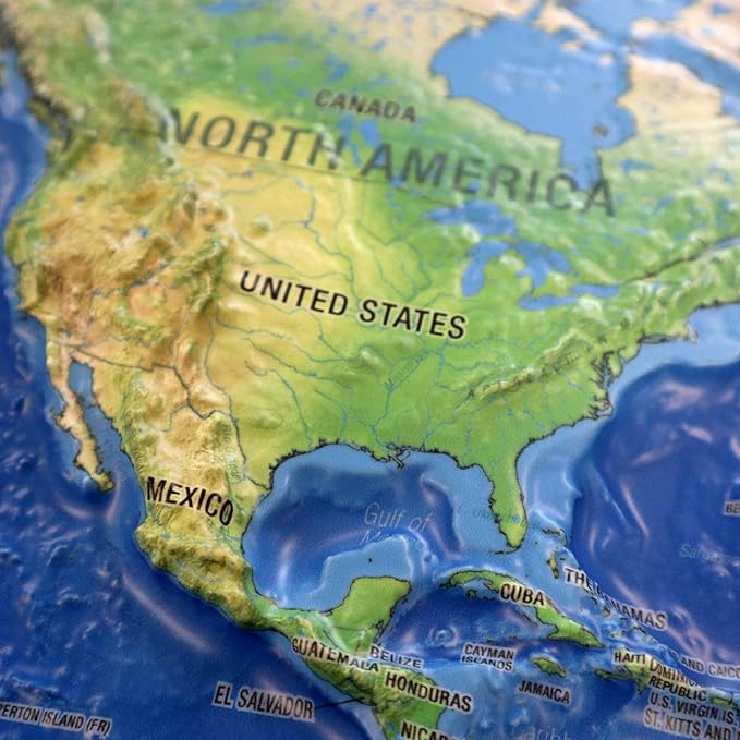 Hubbard Scientific 3D World Ranger Map | A True Raised Relief Map - You Can Feel the Terrain | Vacuum-formed Molded | 36'' x 24'' | Detailed Topography