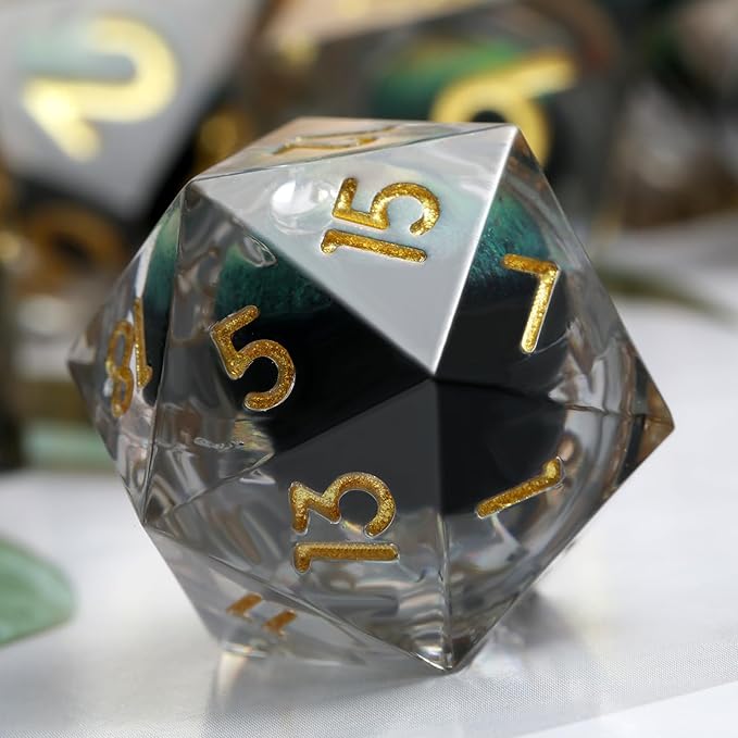 DNDND Eye Resin DND Dice Sharp Edge Resin D&D Die with Gift Case for Dungeons and Dragon Game (Green Dragon Eye)