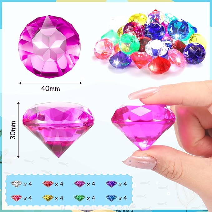Zomiboo 32 Pcs Acrylic Diamond Large Gems Pirate Round Treasure Toy Gems Treasure Round Gemstones Acrylic Diamond Shaped Gemstones for Home Table Vase Fillers Party Decor (Multicolor)