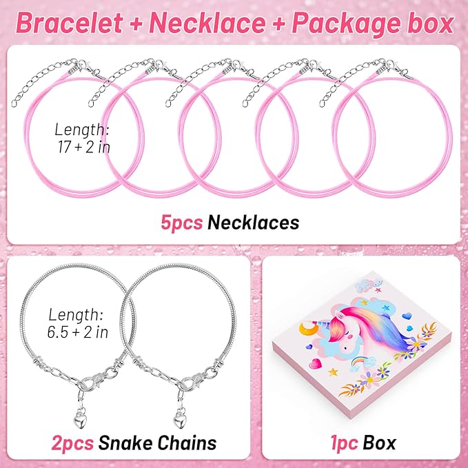 Flasoo DIY Charm Bracelet Making Kit, Jewelry Kit with Unicorn Mermaid Pink Stuff Craft Gifts for Birthday, Christmas, New Year