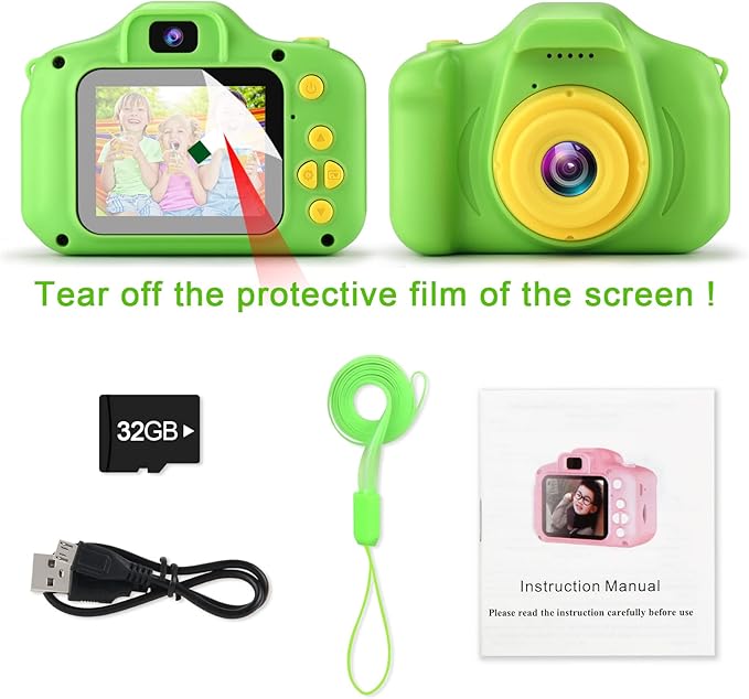 GKTZ Toys for Girls Age 3-8, Kids Camera Digital Video Toddler Camera Children Camcorder Birthday Gifts for 3 4 5 6 7 8 Year Old Girls with 32GB SD Card (Green)