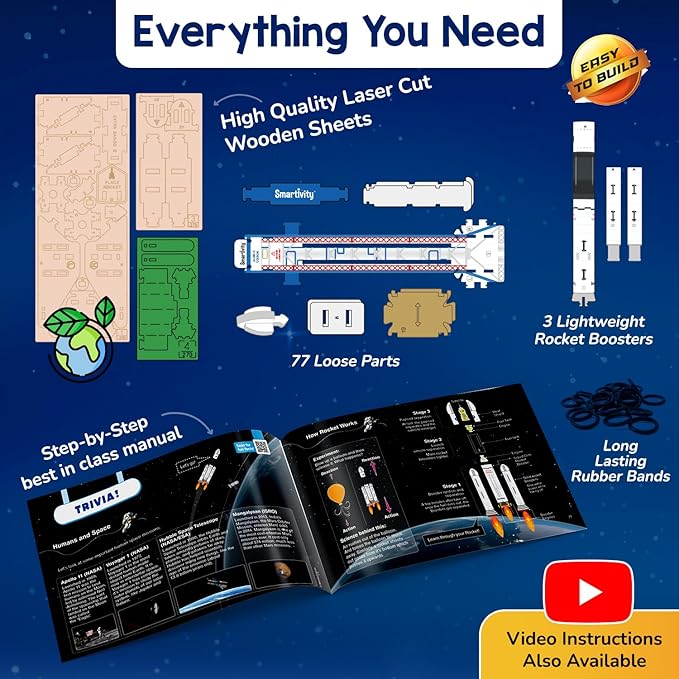 Smartivity Rocket Launcher STEM Kit for Kids 6, 7, 8, 9, 10, 11, 12 Years Old | Build Your Own Rocket and Launcher | Christmas, Birthday Gift for Smart Kids | DIY Science Toy for Boys & Girls