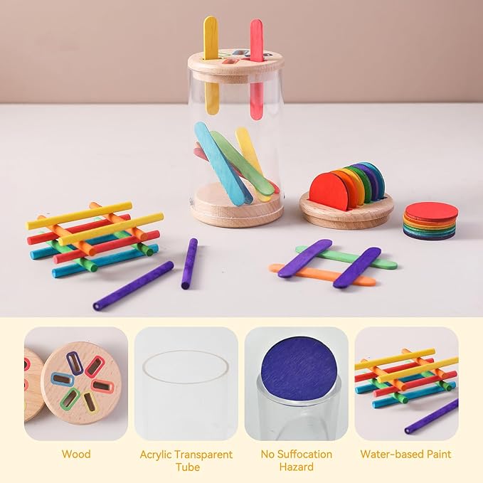Montessori Wooden Color & Shape Sorting Toy Set for 1-3 Year Old Learning Fine Motor Skills & Color Recognition Educational Sensory Matching Games for Preschool Kids Safe, Durable Gift for Boys Girls