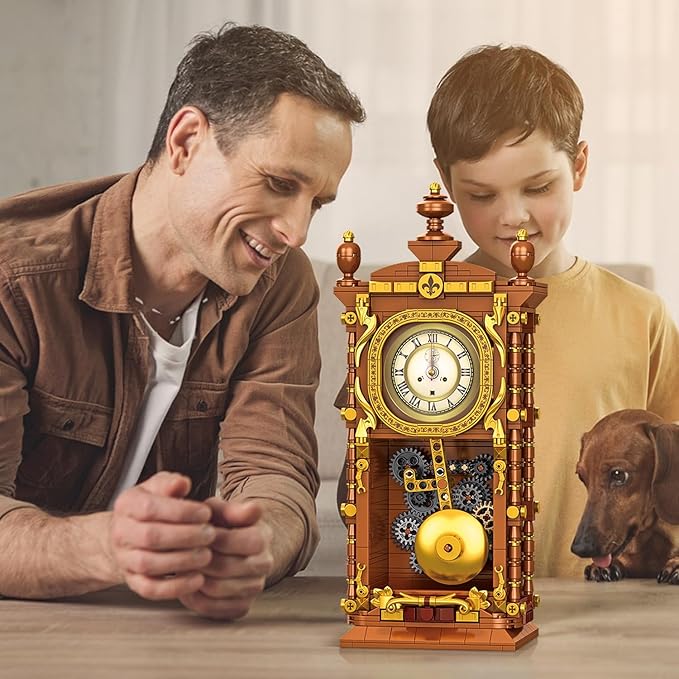 Vintage Swing Clock Building Blocks Set – 751 PCS Real Working Mechanical Clock with Alarm, Moving Pendulum & Rotating Dial, Retro Steampunk Decor Gift for Adults & Teens, Compatible with Lego Sets