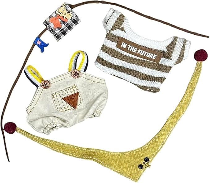 17cm/6.7in Clothes Set for Dolls - Cute Hat & Overalls Outfit, Soft Premium Fabric Dress Up Accessories Suit, Easy On/Off, NO Doll Included (White Happy Rat)