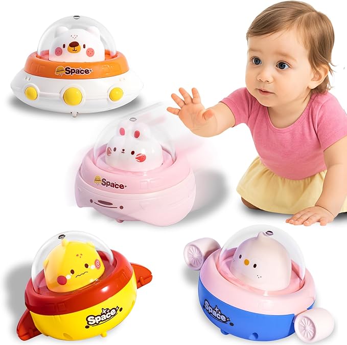 4PCS Animal Press to Go Car Toys for Toddlers 1-3, Push Go Friction Car Toys for 6-18 Months Baby, Animal Space Racing Cars, Infant Play Vehicle Set, Birthday Gifts for 1 Year Old Girl & Boy
