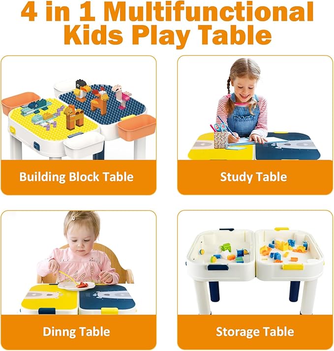 RedCrab Kids Foldable Building Block Table, Play Table and Building Blocks Toy, Children's Building Block Table with Storage, Toddler Multi Activity Play Table - Convertible into Luggage with Wheels