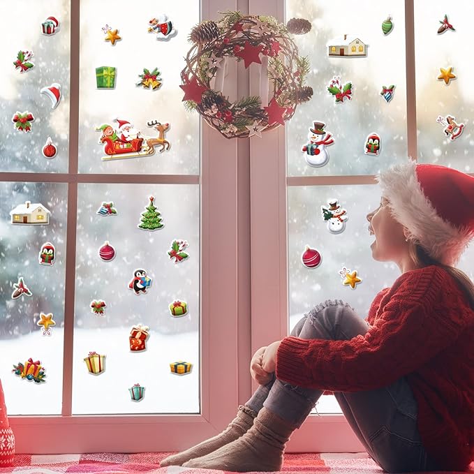 Winter 3D Puffy Sticker Play Set Xmas Activity Book for Kids Toddlers 2-4 Toys Sticker Merry Christmas Holiday Party Supplies 100 Reusable Puffy Window Decals 2 Fold-Out Christmas Scenes