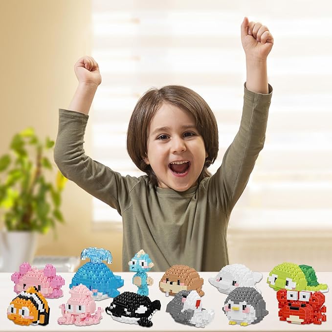 Small Toy Gift,Party Favors for Kids,12 Boxes Marine Animals Micro Mini Building Blocks Set, Birthday Gift for Kids Ages 8-16+