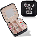 Personalized Jewelry Case for Women Girls - Fashion Mini Jewelry Boxes - Trendy Travel Jewelry Organizer with Initials Letter - Teen Gifts | Black,V