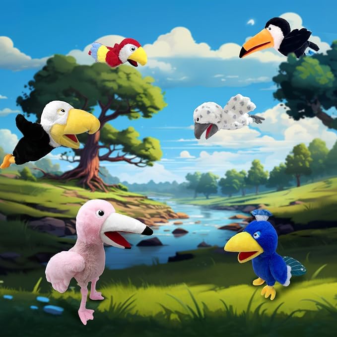Puppet Toucan Hand Puppet,13.8" Animal Puppet Toucan Puppets Stuffed Animal Hand Puppets for Kids with Movable Mouth,Puppet Plush Multi-Color Toys Bird Puppet Role Play Teaching(Big Black)