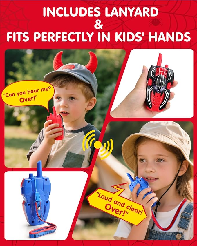 Spider Hero Walkie Talkies for Kids – 2 Pack Indoor & Outdoor Toys for Boys Ages 3-8, Birthday Gift for Children, Fun Two-Way Radios for Playtime & Adventures