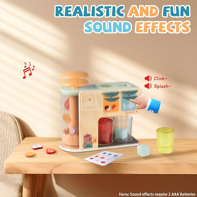 Top Bright Drink Dispenser Kids Play Kitchen Accessories, Pretend Play Toys Food with Sounds Effects, Wooden Kitchen Playset for Toddlers 3+