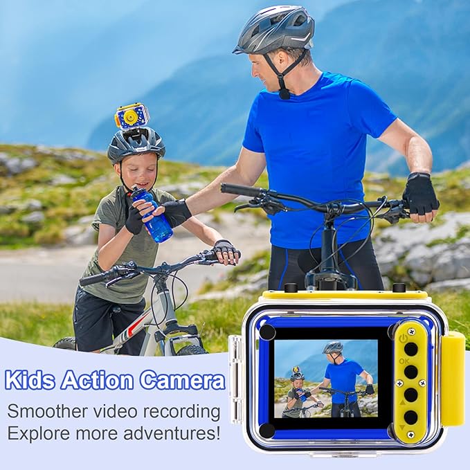 GKTZ Kids Camera - Waterproof Underwater Camera for Kids, Christmas Birthday Gifts for Boys Age 3-12, 1080P HD Children Digital Action Camera, Pool Toys for Kids Age 4-12