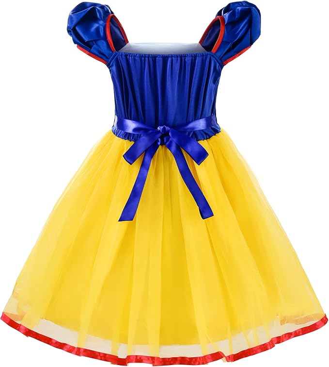 ReliBeauty Girls Elastic Waist Backless Princess Dress Costume with Accessories, Yellow,130