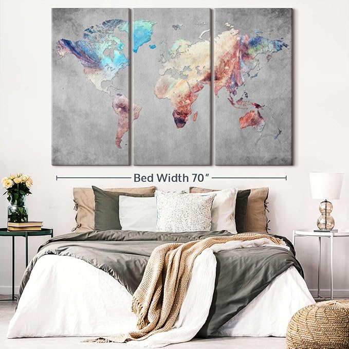 ElephantStock Artistic Touch World Map Multi Piece Canvas - 3 Panel Wall Decor - Map of the World Art - Canvas for the Office and Home - 74" X 48"