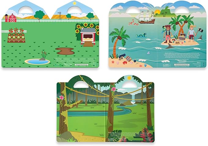 Melissa & Doug Puffy Sticker Activity Books Set of 3 – Safari, Pirate &On The Farm, with Reusable Stickers and Fold-Out Scenes, Mess Free Play Set & Travel Toys for Kids Ages 4+