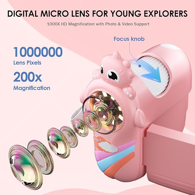 Microscope for Kids 1000X Magnification, Minilabbies 3-in-1 Handheld Portable Digiscope with 2" LCD Display, STEM Educational Toy Halloween Christmas Birthday Gifts for Kids Ages 6-12