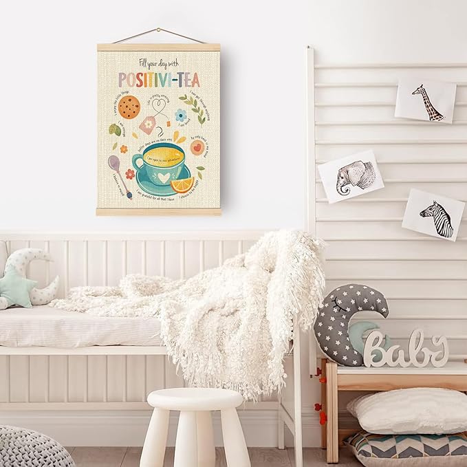 Boat Wades Positive Mental Health Poster Hanger Frame, Fill Your Day with Positivi-Tea Hanging Wall Banner Decor for Classroom Calm Down Corner School Counselor Office Decor, 12x16 Inch