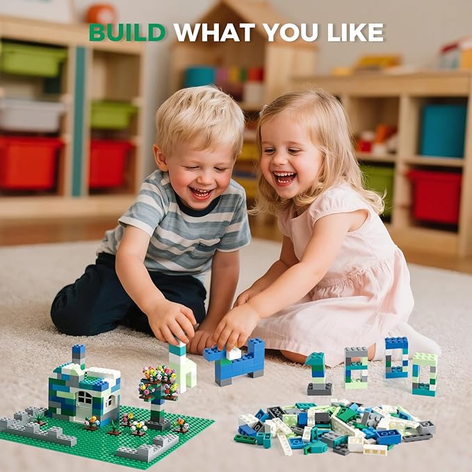 1800Pcs Building Bricks, Classic Bulk Small Blocks, Classic Building Bricks Set Basic Building Blocks(Blue Green White)