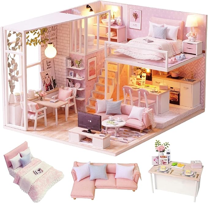 CUTEROOM DIY Miniature House Kit Handmade Wooden Dollhouse - Creative Doll House Toys for Children Birthday Plus Music Box & LED Light - Tranquil Time