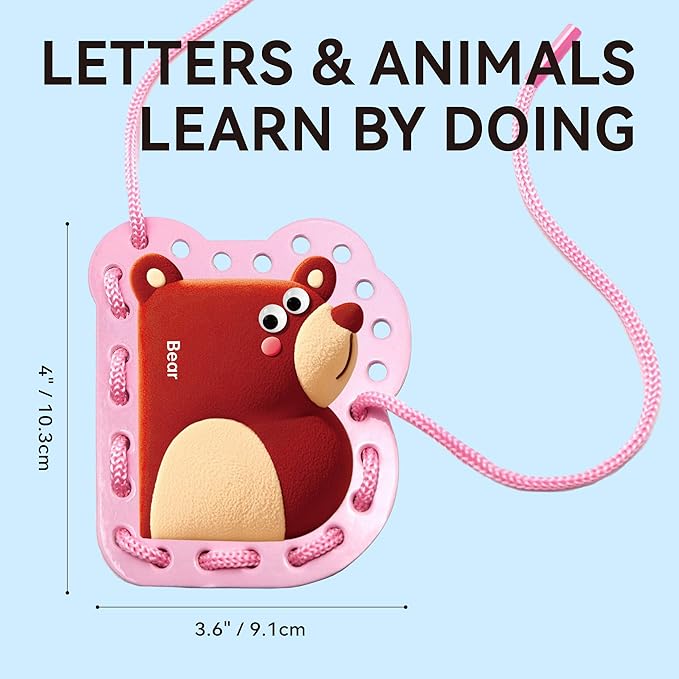 Dotimo Lacing Cards - 26PCS Double - Sided Uppercase Sewing Cards, 26 Animal Alphabet Games, for Kids Ages 3-5, Preschool Learning & Quiet Time Activities