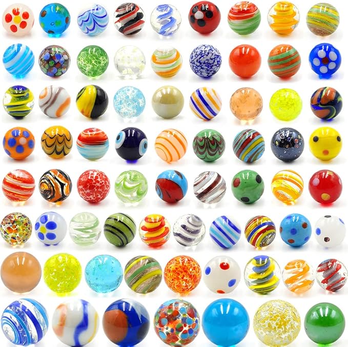 71pcs Assorted Marbles for Kids Handmade Big and Small Glass Marbles Bulk Set for Marble Game Toy Cool and Colorful