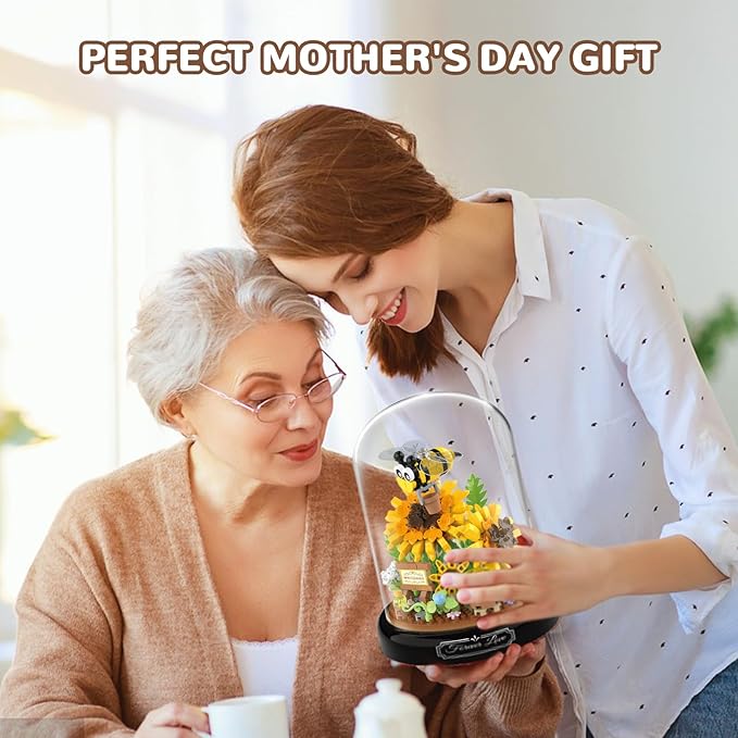 QLT QIAOLETONG Flower Bouquet Building Sets, Animals Flowers Botanical Collection 548 PCS Mini Bricks Building Blocks Toy for Adults, Valentine's Day for Her (Bee)