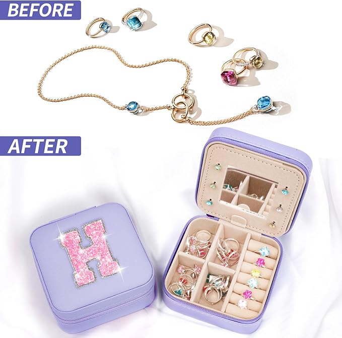 Monogrammed Gifts for Women - Jewelry Case for Women Trendy Jewelry Box Fashion Cute Jewelry Organizers and Storage Aesthetic,Travel Essentials Birthday Gifts for Girls Women | Lavender,H