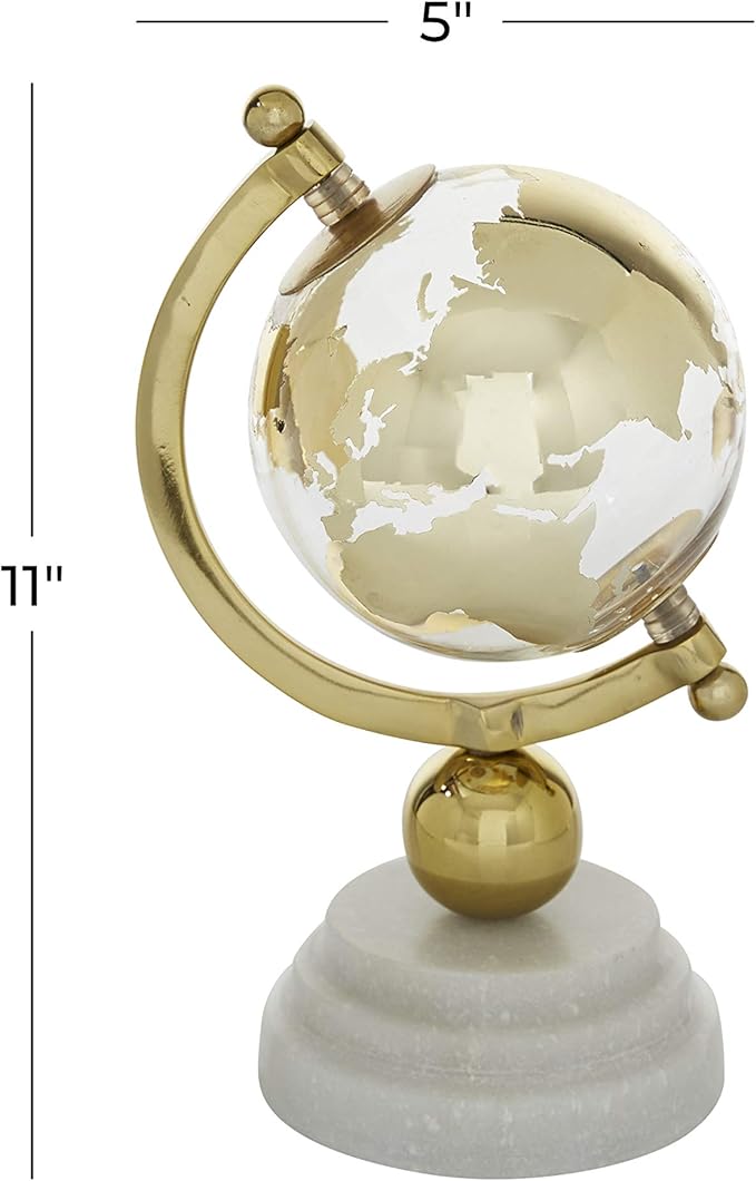 Deco 79 Marble Globe with Marble Base and Tiered Base, 5" x 5" x 11", Gold