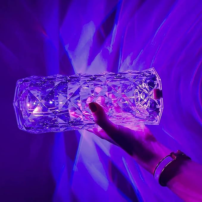 Portable Crystal Table Lamp, 16-Color Touch Control Rechargeable Night Light, Bedside Desk Lamp for Bedroom, Living Room, Kitchen & Dining Room (16-Color Rose)
