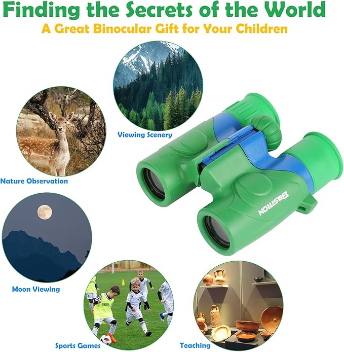 Binoculars for Kids,Compact and Portable 8x21 Kids Binoculars with Shoulder Strap, Storage Bag, 50 Birds Cartoon Stickers,Gift for 2-8 Years Boys and Girls,Suitable for Birdwatching, Camping
