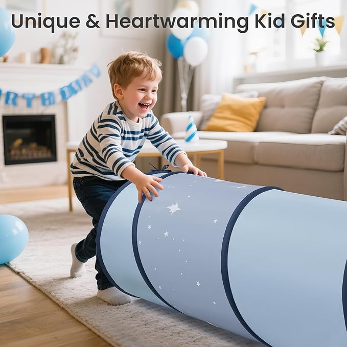 Tiny Land Kids Play Tunnel Tent for Toddlers, 69" x 18" Foldable Crawl Toys for Baby, Indoor & Outdoor Pop Up Dog Tunnel with Breathable Mesh (Blue)