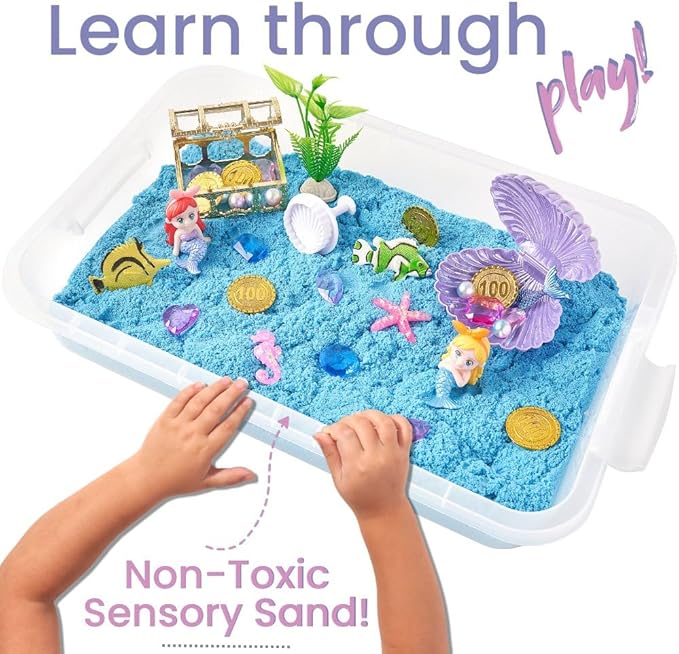 Premium 38 PCS Mermaid Sensory Sand Bin with 2 lb Magic Sand,Seashell Stamp, Sensory Bin & Treasure Accessories – Perfect for Creative Play and Learning, Ideal Gift