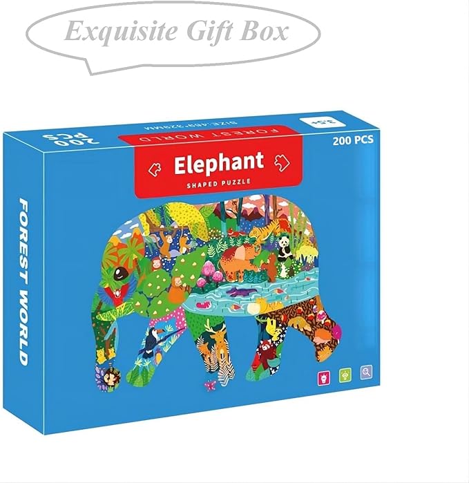 PINU Jigsaw Puzzles for Kids Ages 3-5, 6-8, 8-10, Children Colorful Fun Animal Shaped Puzzle Learning Educational Toys Gifts Games for Boys and Girls (Elephant-200 PCS)
