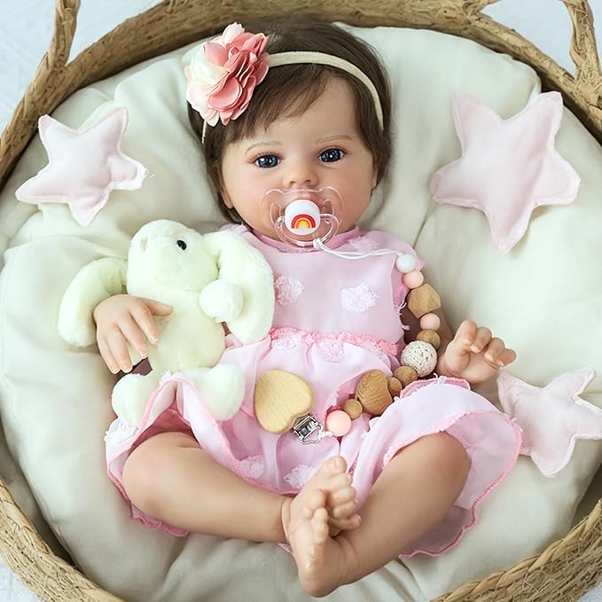SCOM Lifelike Reborn Baby Dolls - 20 Inch Realistic-Newborn Baby Doll Girl Real Life Baby Dolls with Soft Weighted Body, Poseable Real Baby Reborn Gift Toy for 3+ Years Old Kids