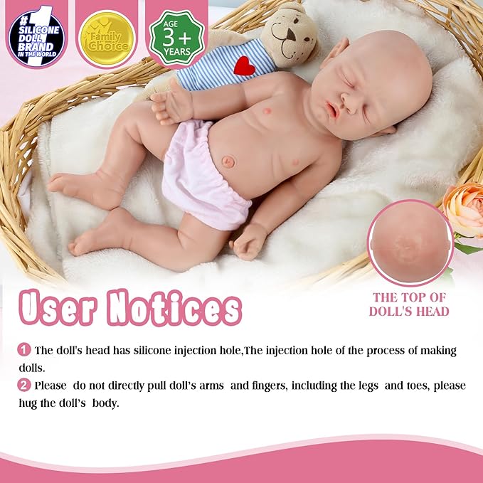 Vollence 14 inch Soft & Realistic Silicone Baby Dolls - Perfect Kids' & Birthday Gifts. Not Vinyl Dolls. Also Ideal for Children's Girl