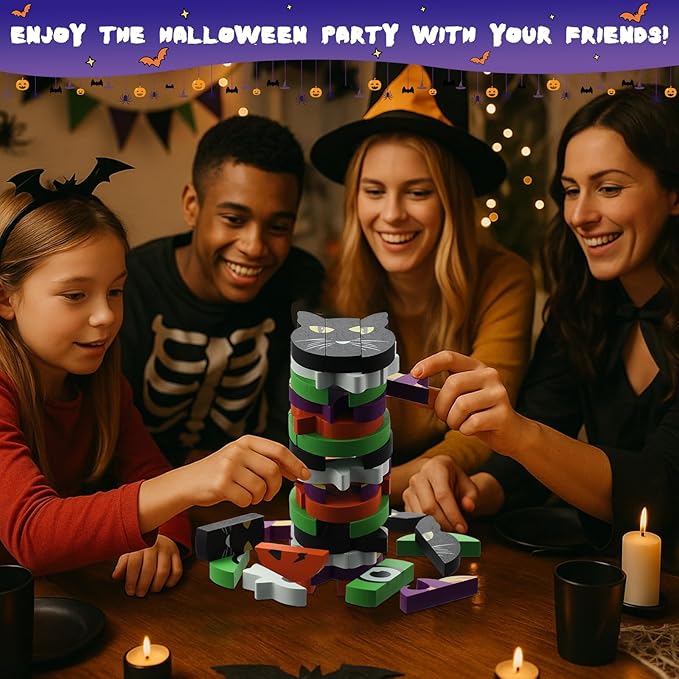 Halloween-Themed Wooden Block Stacking, The Joy of Family and Party, Halloween Party Gothic-Style Birthday Gifts (Pumpkin)