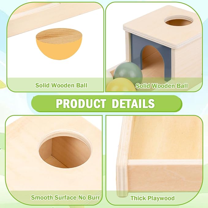 Adena Montessori Wooden Toy for 6-12 Month Baby 3 Balls,Sorting and Stacking Colorful Learning Education Toy for Toddler Kid 1-2 Year Old, Preschool Developmental Girl and Boy Gift