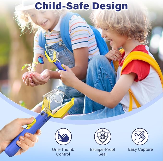 Bug Catcher, Insect Trap Kit with 6X Magnifier, STEM Educational Exploration Toys Gifts for Kids Adult, Catching Ladybugs, Butterflies, Dragonflies, Spider (Blue 2PCS)