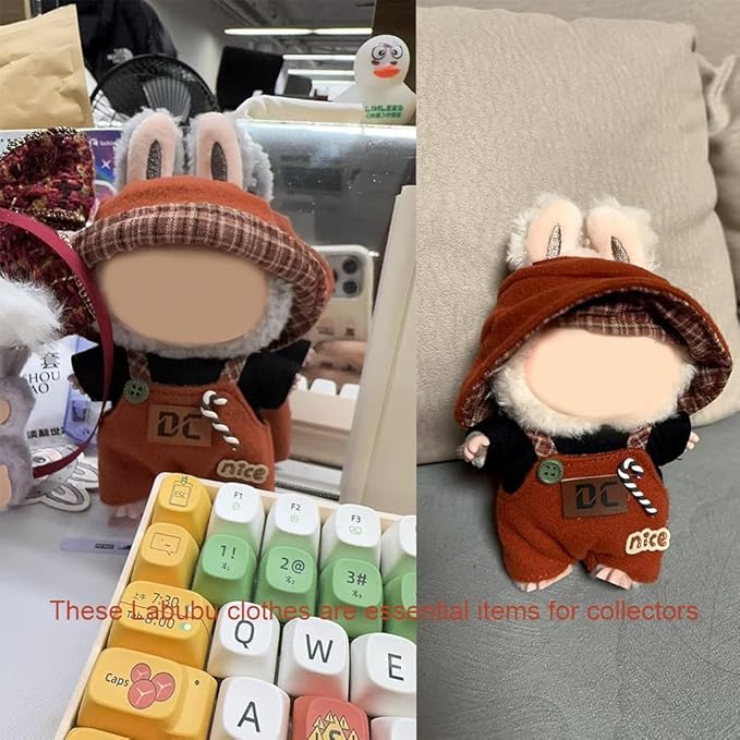 17cm Clothes Set, Cute Hat Unique Pocket Design Overalls Dress up Set(NO Doll), Handmade Clothing Designed for 17cm Doll (Brown Set)