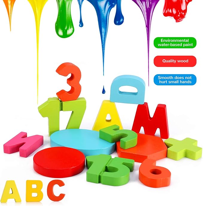 Wooden Puzzles for Toddlers, LENNYSTONE Wood Alphabet Number Shape Puzzles Kids Preschool Learning Toys for Boys Girls Ages 2 3 4 5 Year olds