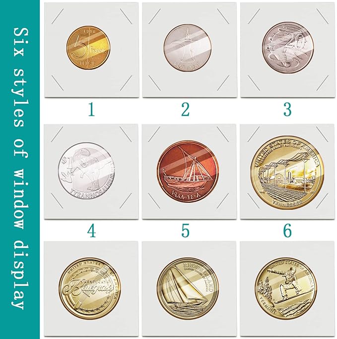 300 Pcs Cardboard Coin Holder, 6 Sizes 2" x 2" Currency Holders for Coin Collection Supplies