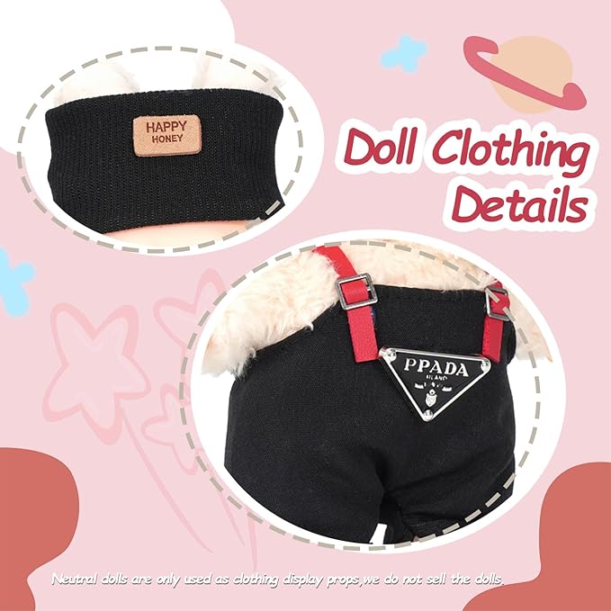 17cm Doll Clothes Set - Adorable Overalls & Hat Outfit for Fashion Dolls, Soft Cotton Cute Dress Up Accessories (Doll Not Included)