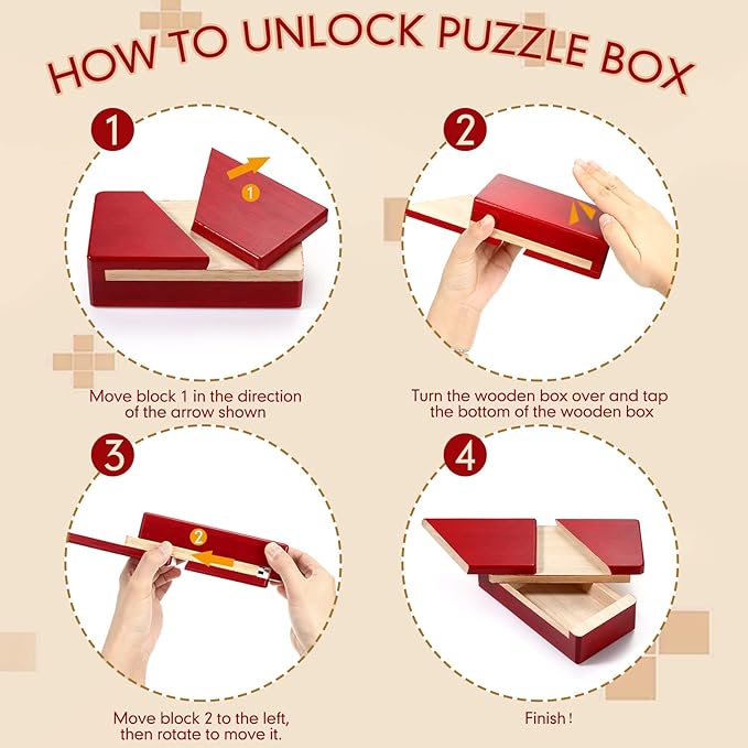 Zhanmai 2 Pack Impossible Puzzle Box Wooden Secret Puzzle Box with Drawer Mini 3D Brain Teaser Christmas Magic Gift for Adults Teens